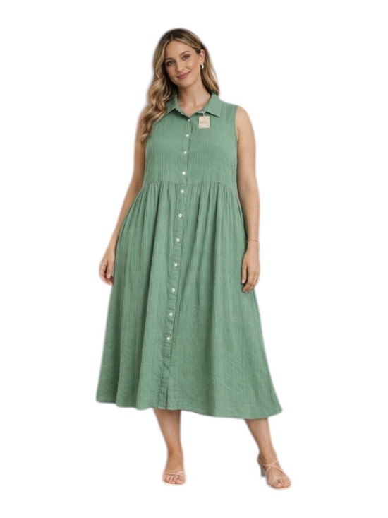 BloomChic Dresses & Skirts - BloomChic Green Button Front Midi Dress Sleeveless Collared Plus Size 26 NWT